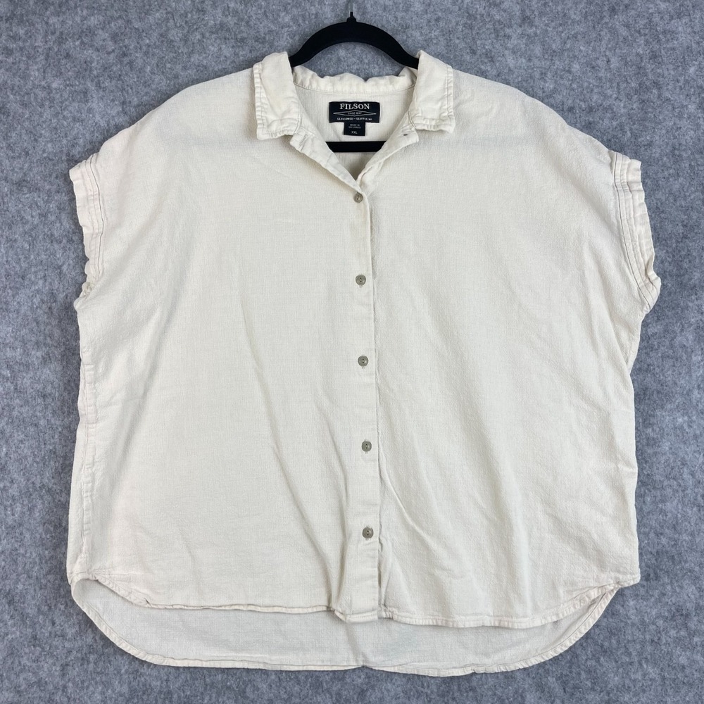 Filson Top Womens XXL Ivory Button Up Short Sleeve Boxy Relaxed Cotton‎ Outdoor